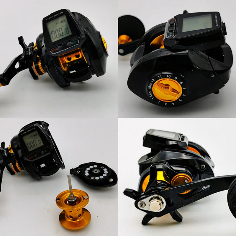 7.2:1 Digital Fishing Baitcasting Reel With Accurate Line Counter Large Display Bite Alarm Counting or Carbon Sea Fishing Rod