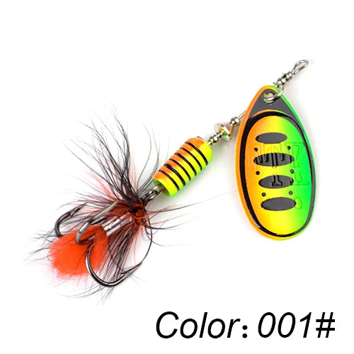 FTK 1pc Spinner Bait 7.5g 12g 17.5g Hard Spoon Bass Lures Metal Fishing Lure With Feather Treble Hooks For Pike Fishing